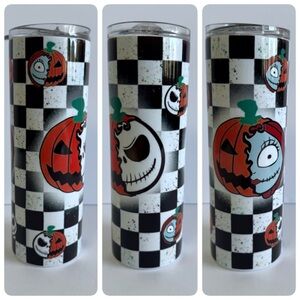 Halloween Jack & Sally Checkered 20oz Skinny Tumbler